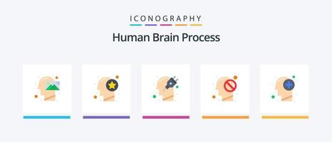 Human Brain Process Flat 5 Icon Pack Including closed. human. star. plugin. mind. Creative Icons Design vector