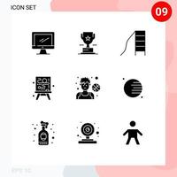 9 Universal Solid Glyphs Set for Web and Mobile Applications avatar process achievement creative slide Editable Vector Design Elements