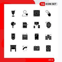 Set of 16 Commercial Solid Glyphs pack for service find plug reload finger Editable Vector Design Elements