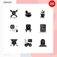 Set of 9 Modern UI Icons Symbols Signs for chair web dollar internet business Editable Vector Design Elements