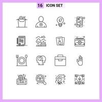 Outline Pack of 16 Universal Symbols of document contract green certificate share mobile Editable Vector Design Elements