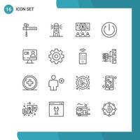 Mobile Interface Outline Set of 16 Pictograms of create internet business search power Editable Vector Design Elements