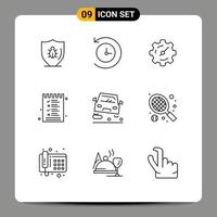 Modern Set of 9 Outlines and symbols such as traffic overtaking gear options list Editable Vector Design Elements