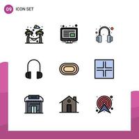 Pictogram Set of 9 Simple Filledline Flat Colors of screen sport headset racetrack athlete Editable Vector Design Elements