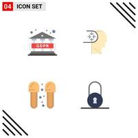 4 Thematic Vector Flat Icons and Editable Symbols of data cleaning mind head slippers Editable Vector Design Elements