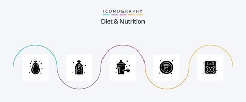 paquete de iconos de glifo 5 de dieta y nutrición que incluye máquina de pesaje. dieta. aditivo. medicamento. no vector