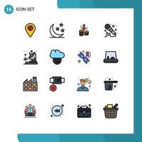 16 User Interface Flat Color Filled Line Pack of modern Signs and Symbols of computing telecommunication transfer radio microphone Editable Creative Vector Design Elements