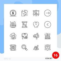 Group of 16 Modern Outlines Set for meal fast board right arrows Editable Vector Design Elements