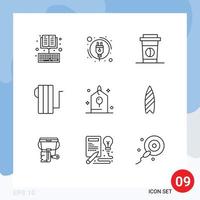 Stock Vector Icon Pack of 9 Line Signs and Symbols for gift birthday coffee heater electric Editable Vector Design Elements
