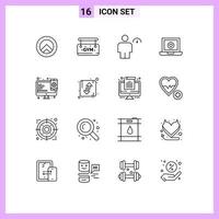 16 Thematic Vector Outlines and Editable Symbols of web design human love laptop Editable Vector Design Elements