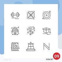 Stock Vector Icon Pack of 9 Line Signs and Symbols for money finance coin lotus sauna Editable Vector Design Elements