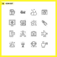 16 Universal Outlines Set for Web and Mobile Applications news day construction calender earth Editable Vector Design Elements