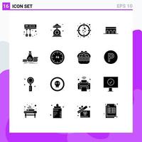 Universal Icon Symbols Group of 16 Modern Solid Glyphs of accumulation historic heart columns arch Editable Vector Design Elements