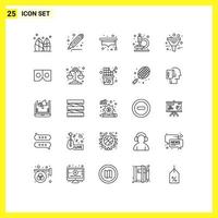 Mobile Interface Line Set of 25 Pictograms of management data hat business microscope Editable Vector Design Elements