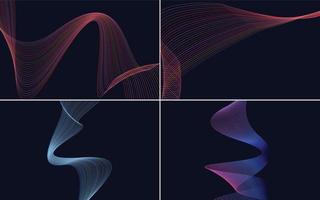 Set of 4 geometric wave pattern background Abstract waving line vector