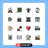 paquete de 16 signos y símbolos modernos de líneas llenas de color plano para medios de impresión web como elementos de diseño de vectores creativos editables de la bandeja de entrada móvil de glouve love canada