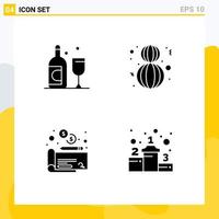 Pack of 4 creative Solid Glyphs of bottle payment eight march woman position Editable Vector Design Elements