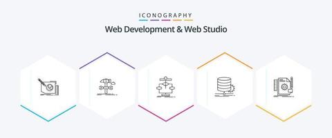Web Development And Web Studio 25 Line icon pack including develop. creative. repair. flow. data vector