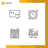 Stock Vector Icon Pack of 4 Line Signs and Symbols for bubble browser clock time optimization bathtub Editable Vector Design Elements