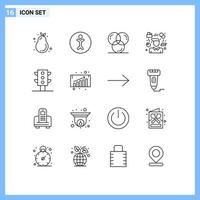 Mobile Interface Outline Set of 16 Pictograms of lights consultant color tasks manager Editable Vector Design Elements