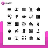 Group of 25 Modern Solid Glyphs Set for museum building labour administration fence Editable Vector Design Elements