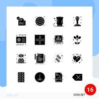 16 signos de glifos sólidos universales símbolos de sello de tarjeta dulces elementos de diseño vectorial editables de vacaciones de oficina vector