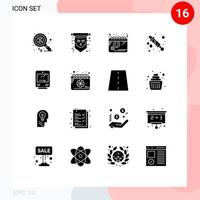 Group of 16 Solid Glyphs Signs and Symbols for train water gun spooky water women Editable Vector Design Elements