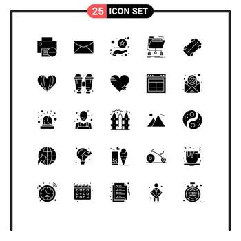 User Interface Pack of 25 Basic Solid Glyphs of skate folder message files backup Editable Vector Design Elements