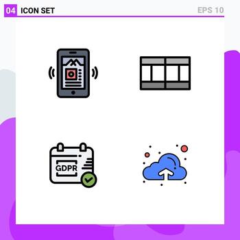 Modern Set of 4 Filledline Flat Colors Pictograph of mobile cloud field gdpr upload Editable Vector Design Elements