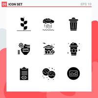 Set of 9 Modern UI Icons Symbols Signs for building secure environment protection gdpr Editable Vector Design Elements