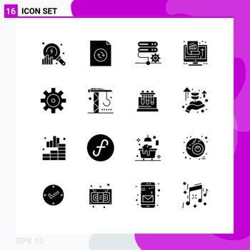 16 glifos sólidos universales establecidos para aplicaciones web y móviles vehículos éxito rendimiento de la red crecimiento elementos de diseño vectorial editables vector