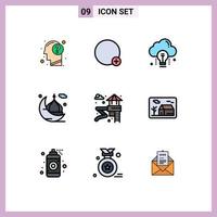 Set of 9 Modern UI Icons Symbols Signs for masjid cresent ui moon bulb Editable Vector Design Elements