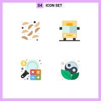 4 Universal Flat Icons Set for Web and Mobile Applications food finance bus accounting symbol Editable Vector Design Elements