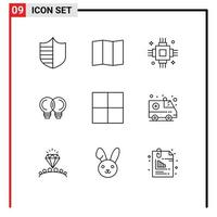 User Interface Pack of 9 Basic Outlines of ambulance grid electric thinking innovation Editable Vector Design Elements