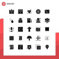 Set of 25 Commercial Solid Glyphs pack for finger love diamond couple proposal love letter Editable Vector Design Elements