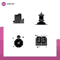 Group of 4 Modern Solid Glyphs Set for building management tower figure book Editable Vector Design Elements