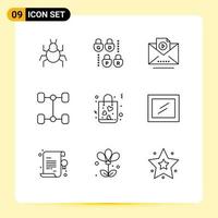 9 Thematic Vector Outlines and Editable Symbols of mirror shopping marketing love bag Editable Vector Design Elements