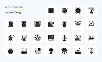 25 Interior Design Solid Glyph icon pack vector