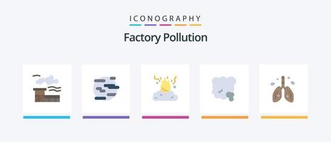 Factory Pollution Flat 5 Icon Pack Including pollution. environment. burn. dust. smoke. Creative Icons Design vector