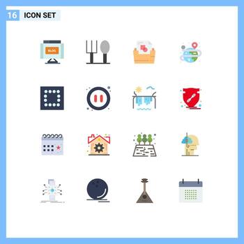 paquete de interfaz de usuario de 16 colores planos básicos de diseño de audio carpeta de documentos proceso de mapa paquete editable de elementos de diseño de vectores creativos