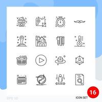 Modern Set of 16 Outlines Pictograph of men movember alarm hipster time Editable Vector Design Elements