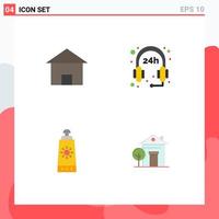 Group of 4 Modern Flat Icons Set for building sunblock house support building Editable Vector Design Elements