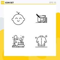 Mobile Interface Line Set of 4 Pictograms of baby moon drawing line park Editable Vector Design Elements