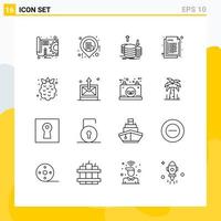 Pack of 16 Modern Outlines Signs and Symbols for Web Print Media such as food web finance html coding Editable Vector Design Elements