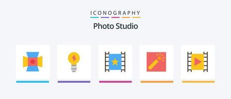 paquete de iconos de 5 planos de estudio fotográfico que incluye multimedia. medios de comunicación. jugador. retocar. fotógrafo. diseño de iconos creativos vector