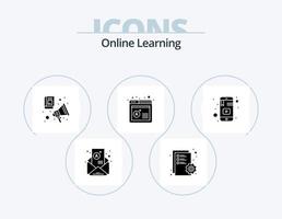 Online Learning Glyph Icon Pack 5 Icon Design. learning. website. audio book. result. grade vector