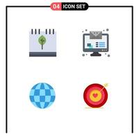 Pack of 4 Modern Flat Icons Signs and Symbols for Web Print Media such as autumn globe leaf message target Editable Vector Design Elements