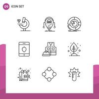 9 Thematic Vector Outlines and Editable Symbols of jacket smartphone analysis shield pie chart Editable Vector Design Elements