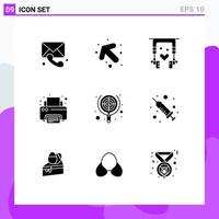 Solid Glyph Pack of 9 Universal Symbols of target search music printing print Editable Vector Design Elements