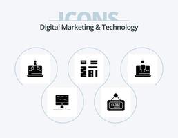 marketing digital y tecnología glyph icon pack 5 diseño de iconos. computadora. nativo. digital. rasgo. publicidad vector